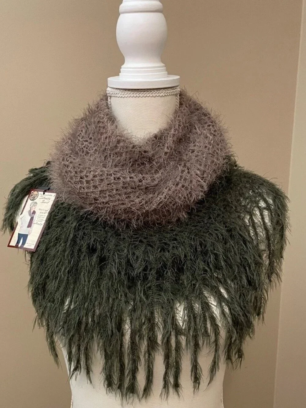 Chateau Noelle Infinity Scarf Green Brown Stretch Knit Convertible Loop NWT